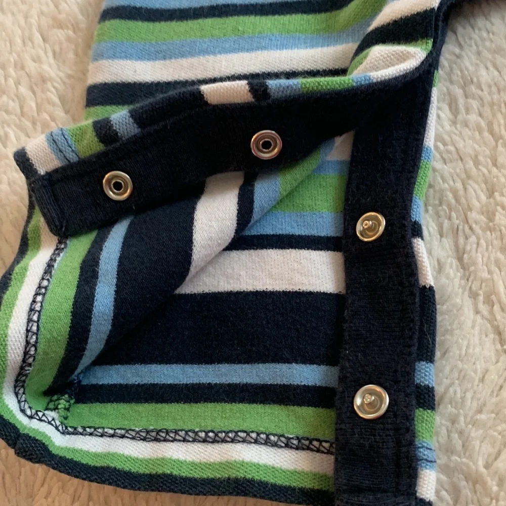 GAP Blue Green White Striped Romper 3-6M Baby Boy EUC one piece